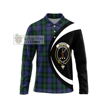 MacPhail Hunting Tartan Long Sleeve Polo Shirt with Family Crest Circle Style