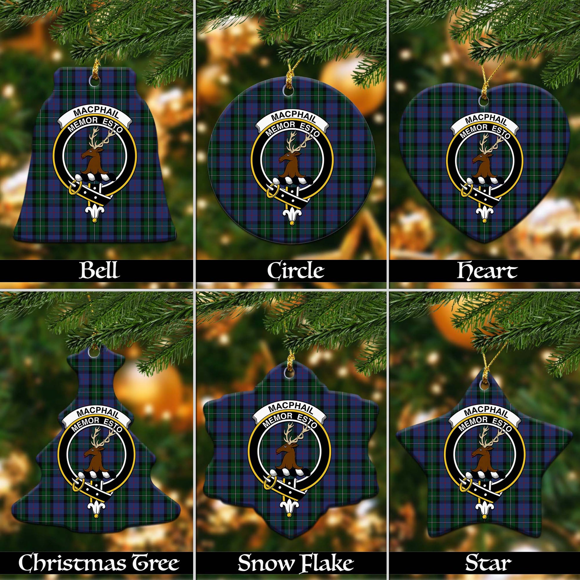 MacPhail Hunting Tartan Christmas Ornaments with Family Crest - Tartanvibesclothing