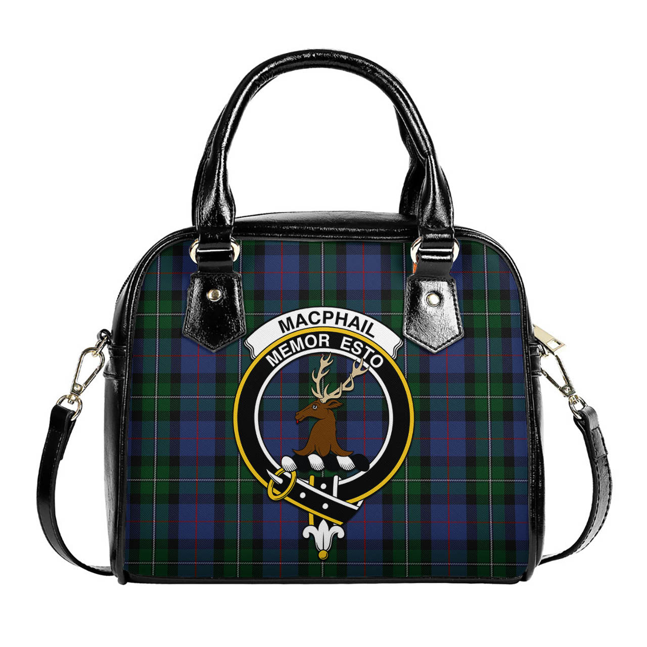 MacPhail Hunting Tartan Shoulder Handbags with Family Crest One Size 6*25*22 cm - Tartanvibesclothing