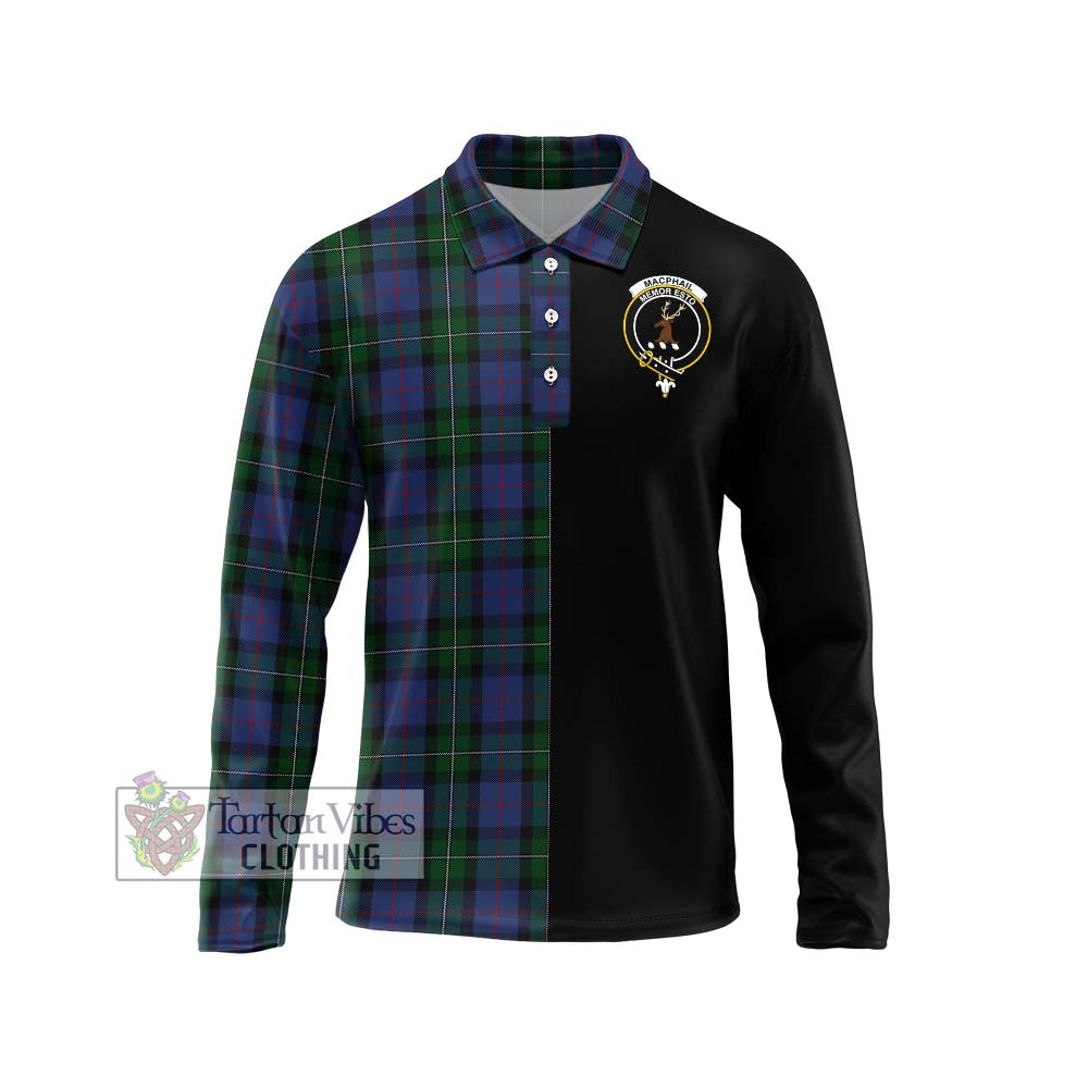 MacPhail Hunting Tartan Long Sleeve Polo Shirt with Family Crest and Half Of Me Style Unisex - Tartanvibesclothing Shop