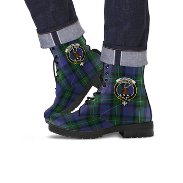 MacPhail Hunting Tartan Leather Boots with Family Crest