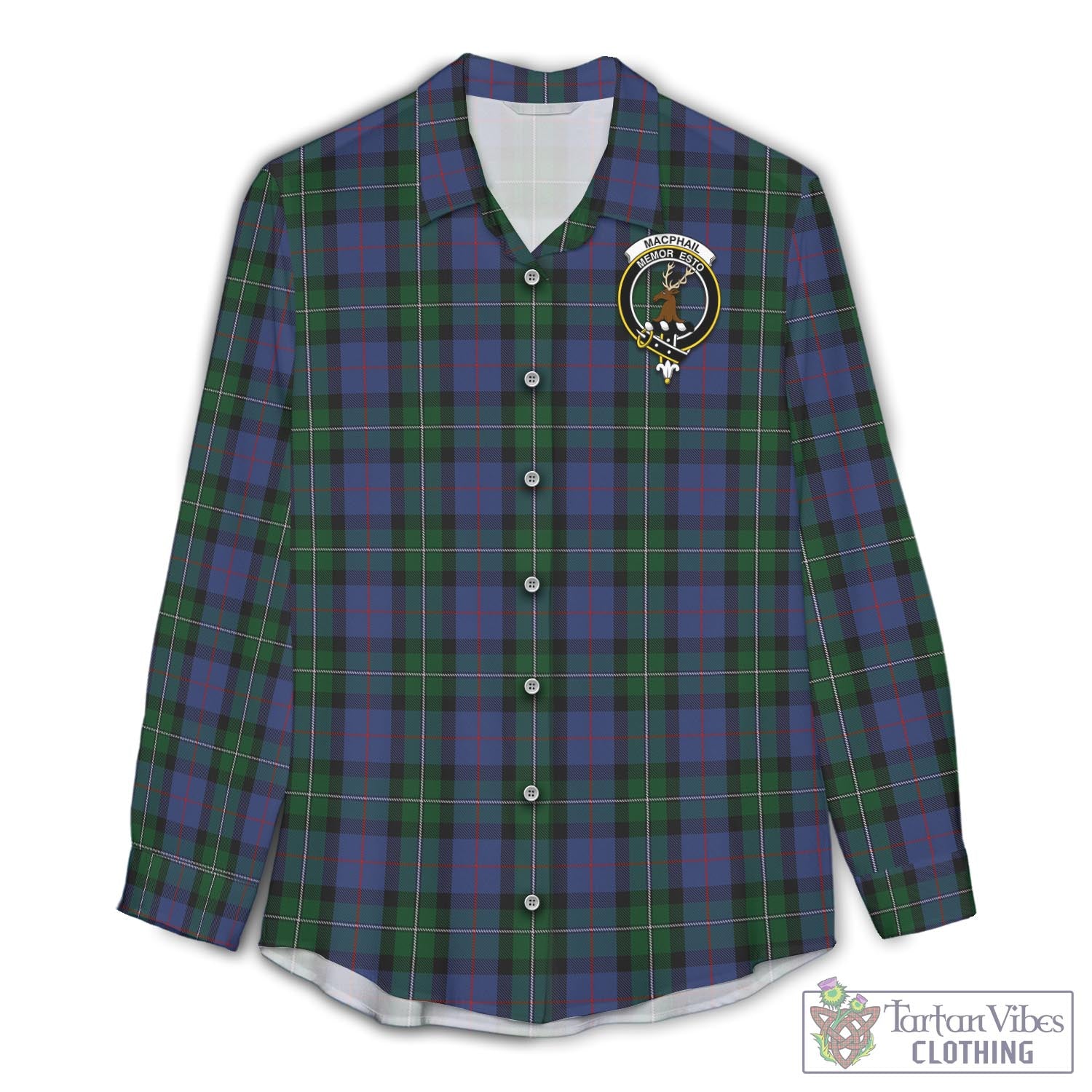 Tartan Vibes Clothing MacPhail Hunting Tartan Womens Casual Shirt with Family Crest