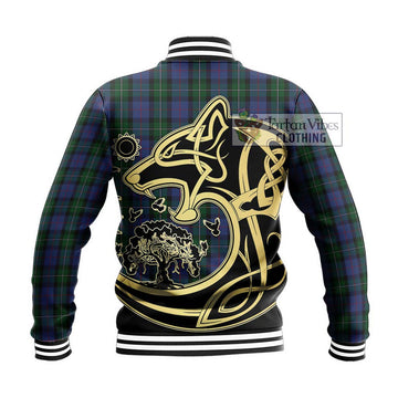 MacPhail Hunting Tartan Baseball Jacket with Family Crest Celtic Wolf Style