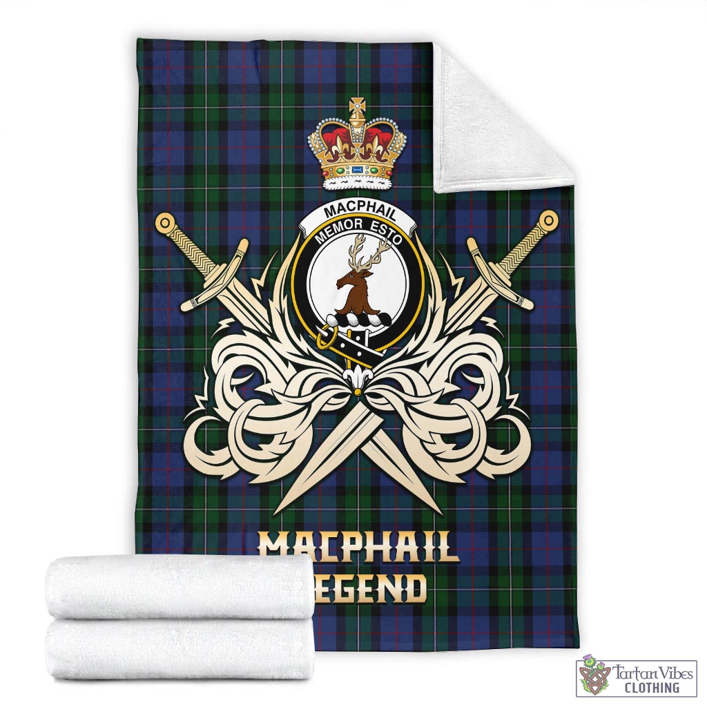 Tartan Vibes Clothing MacPhail Hunting Tartan Blanket with Clan Crest and the Golden Sword of Courageous Legacy