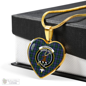 MacPhail Hunting Tartan Heart Necklace with Family Crest