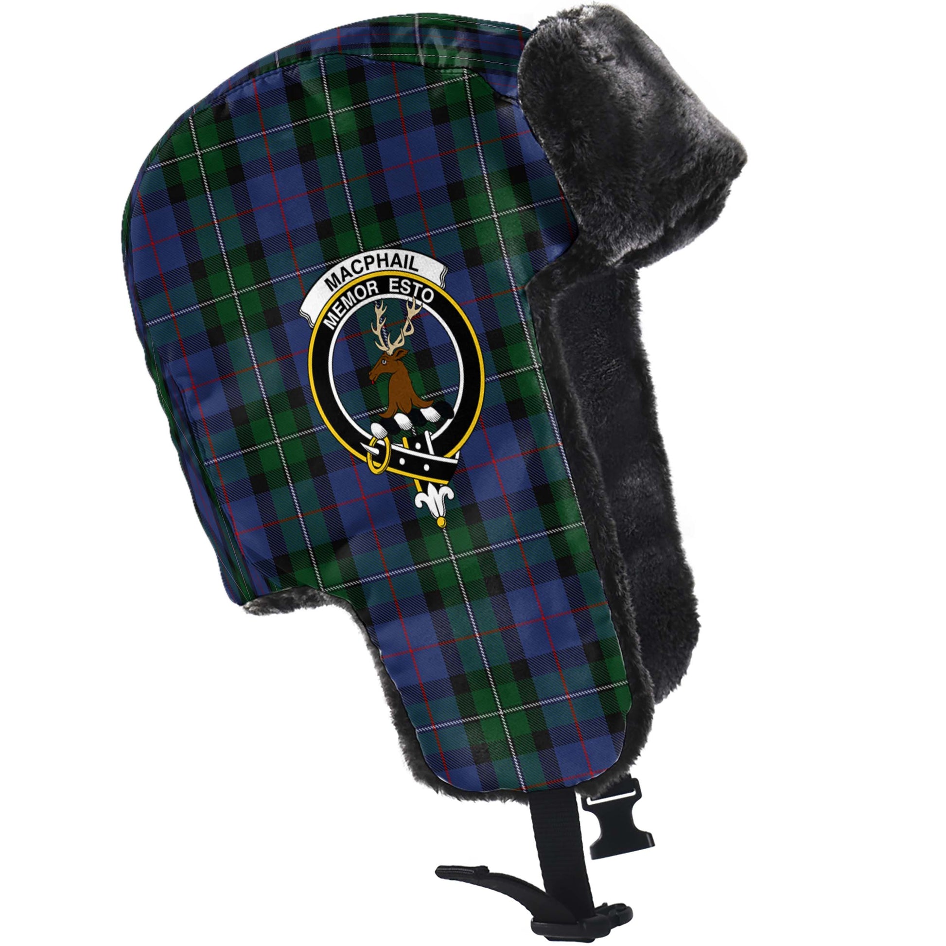 MacPhail Hunting Tartan Winter Trapper Hat with Family Crest - Tartanvibesclothing