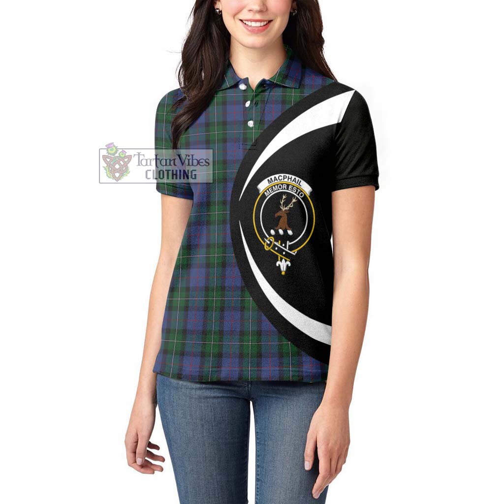 MacPhail Hunting Tartan Women's Polo Shirt with Family Crest Circle Style - Tartan Vibes Clothing