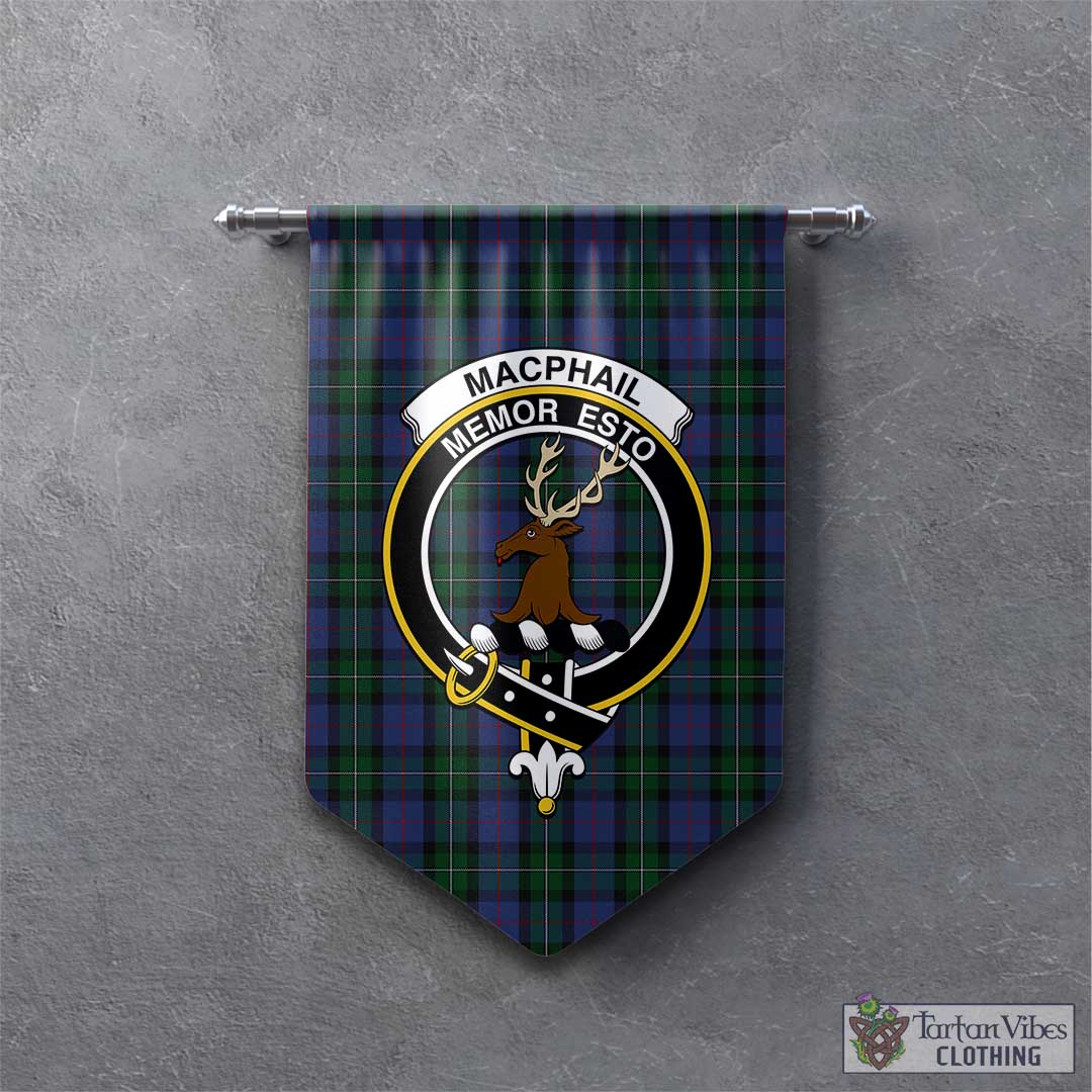 Tartan Vibes Clothing MacPhail Hunting Tartan Gonfalon, Tartan Banner with Family Crest