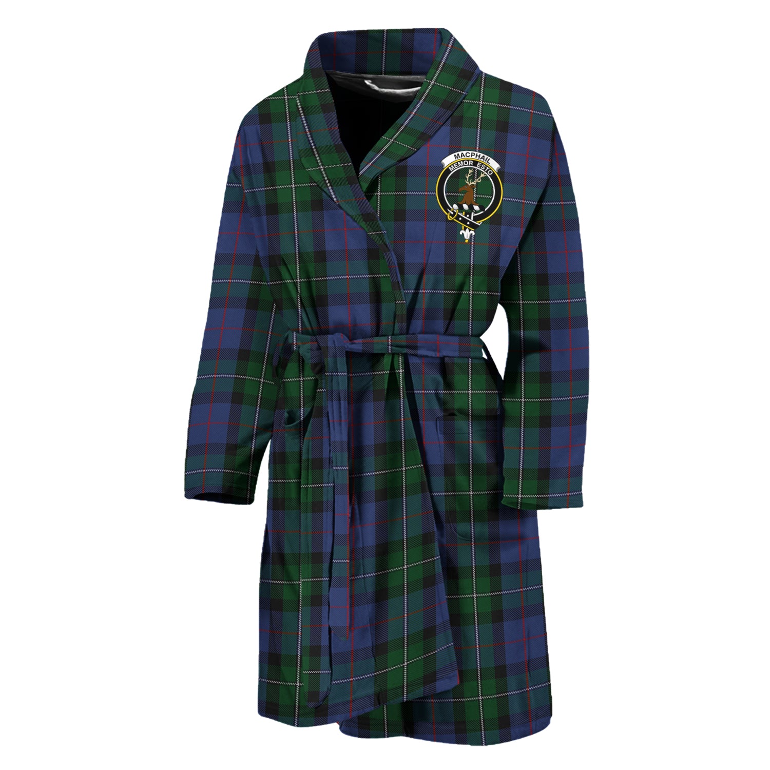 MacPhail Hunting Tartan Bathrobe with Family Crest Unisex M - Tartan Vibes Clothing