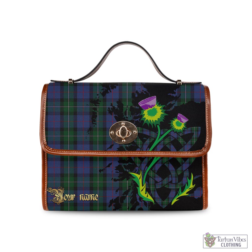 Tartan Vibes Clothing MacPhail Hunting Tartan Waterproof Canvas Bag with Scotland Map and Thistle Celtic Accents