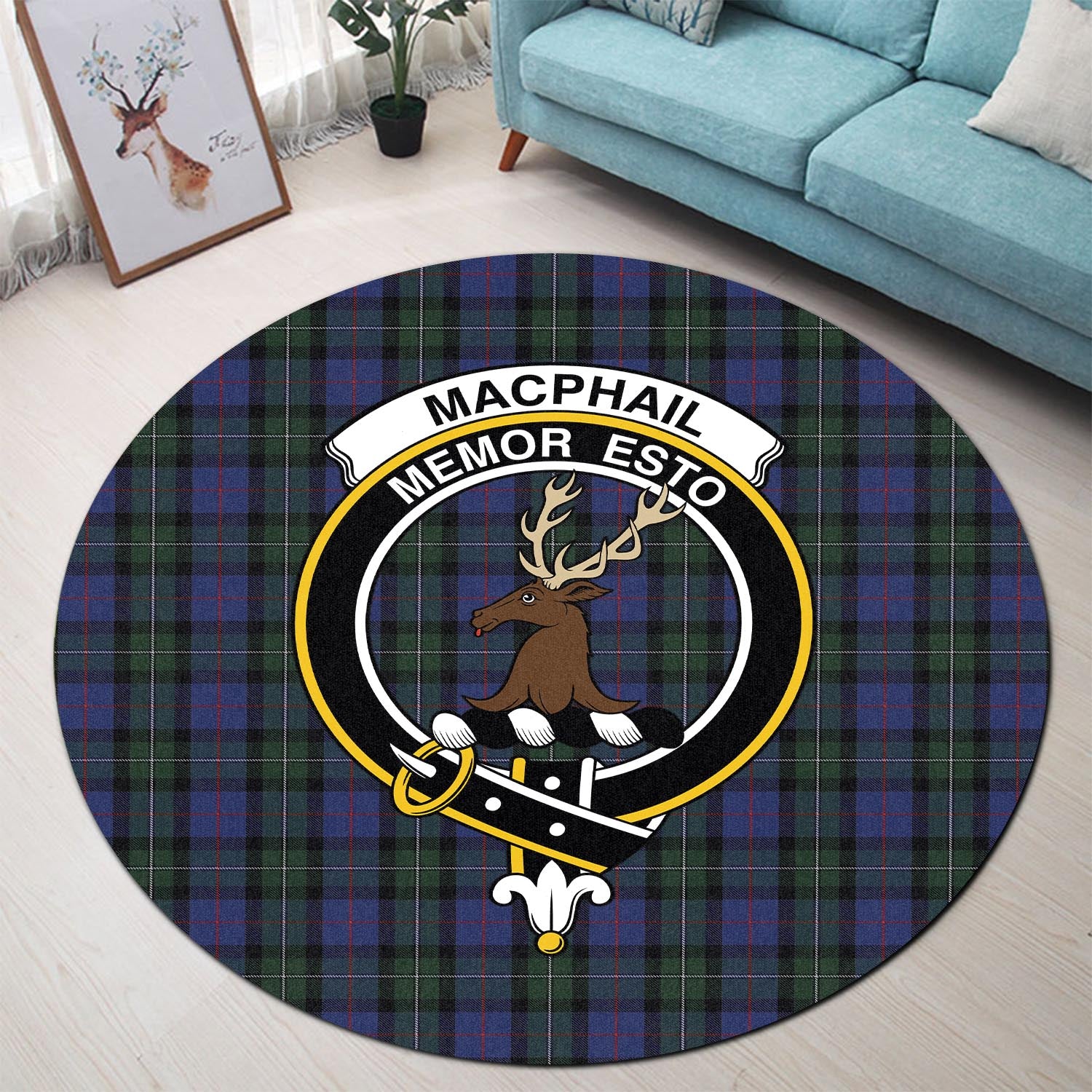 macphail-hunting-tartan-round-rug-with-family-crest