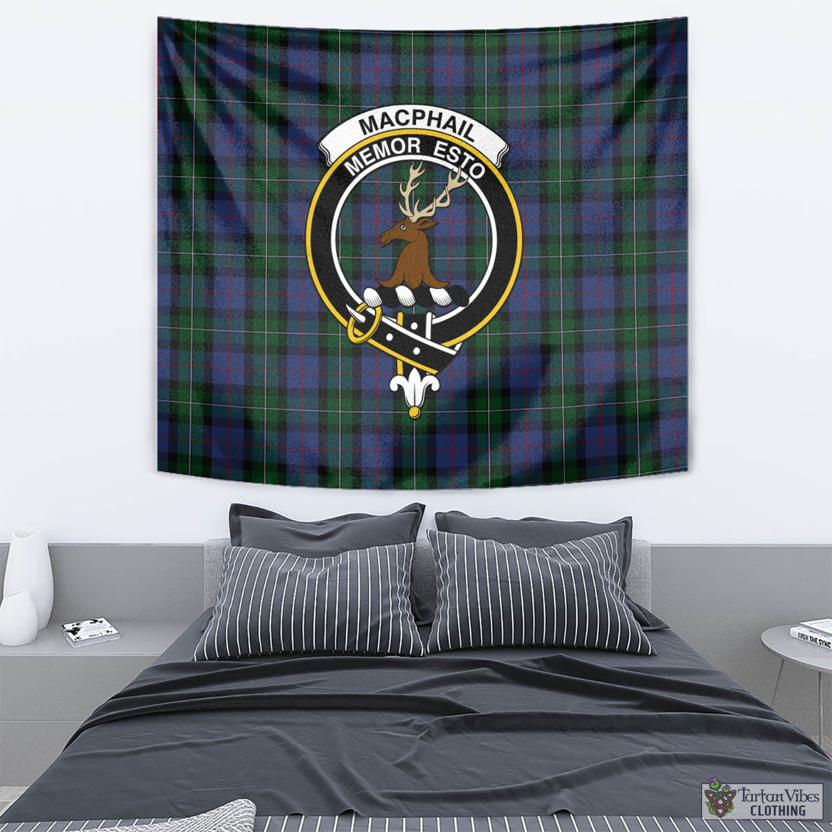 Tartan Vibes Clothing MacPhail Hunting Tartan Tapestry Wall Hanging and Home Decor for Room with Family Crest