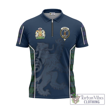 MacPhail Hunting Tartan Zipper Polo Shirt with Family Crest and Lion Rampant Vibes Sport Style