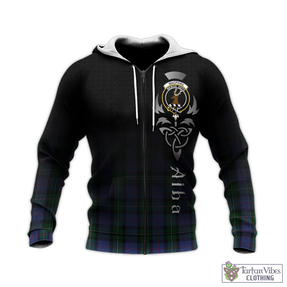 Tartan Vibes Clothing MacPhail Hunting Tartan Knitted Hoodie Featuring Alba Gu Brath Family Crest Celtic Inspired