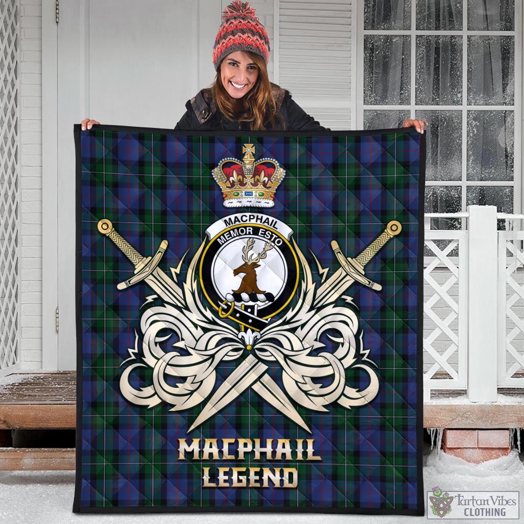 Tartan Vibes Clothing MacPhail Hunting Tartan Quilt with Clan Crest and the Golden Sword of Courageous Legacy