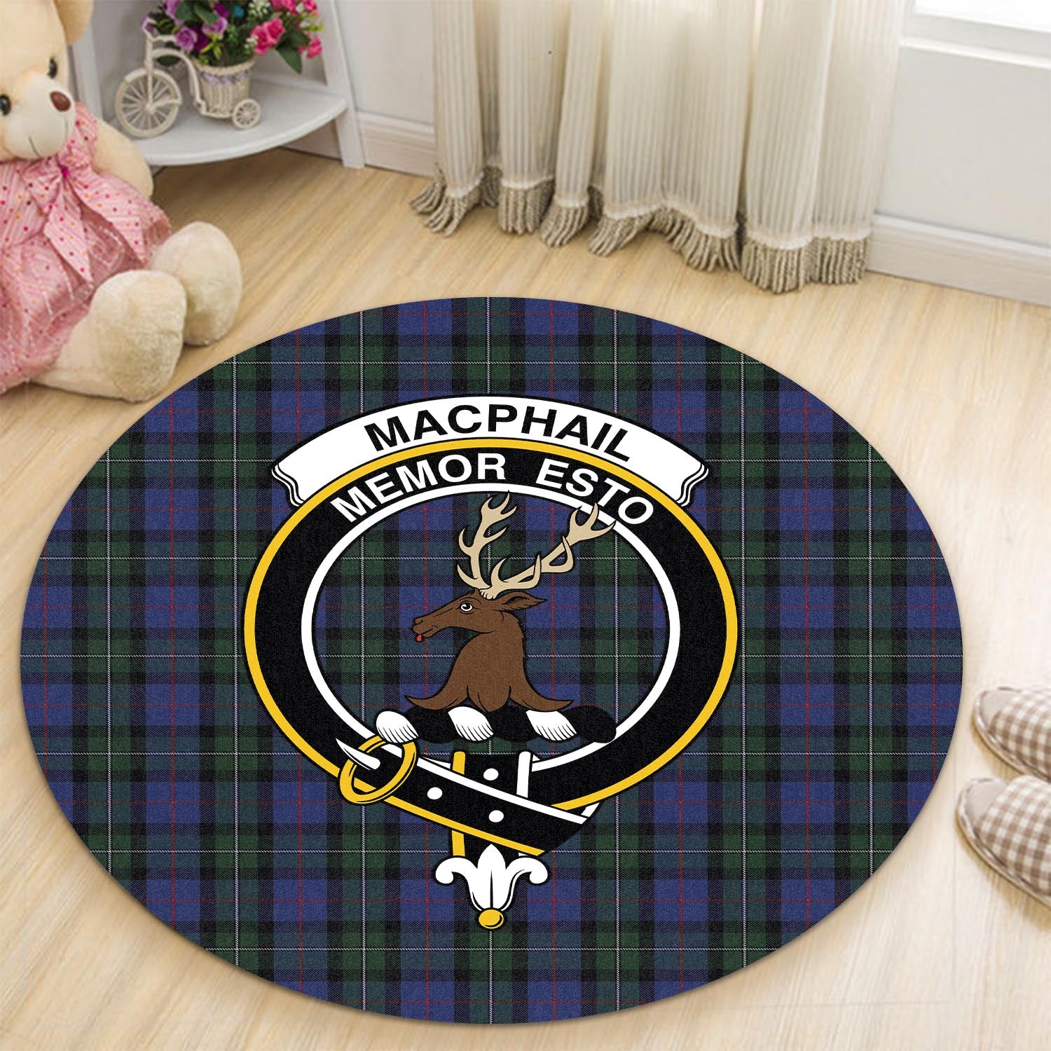 macphail-hunting-tartan-round-rug-with-family-crest