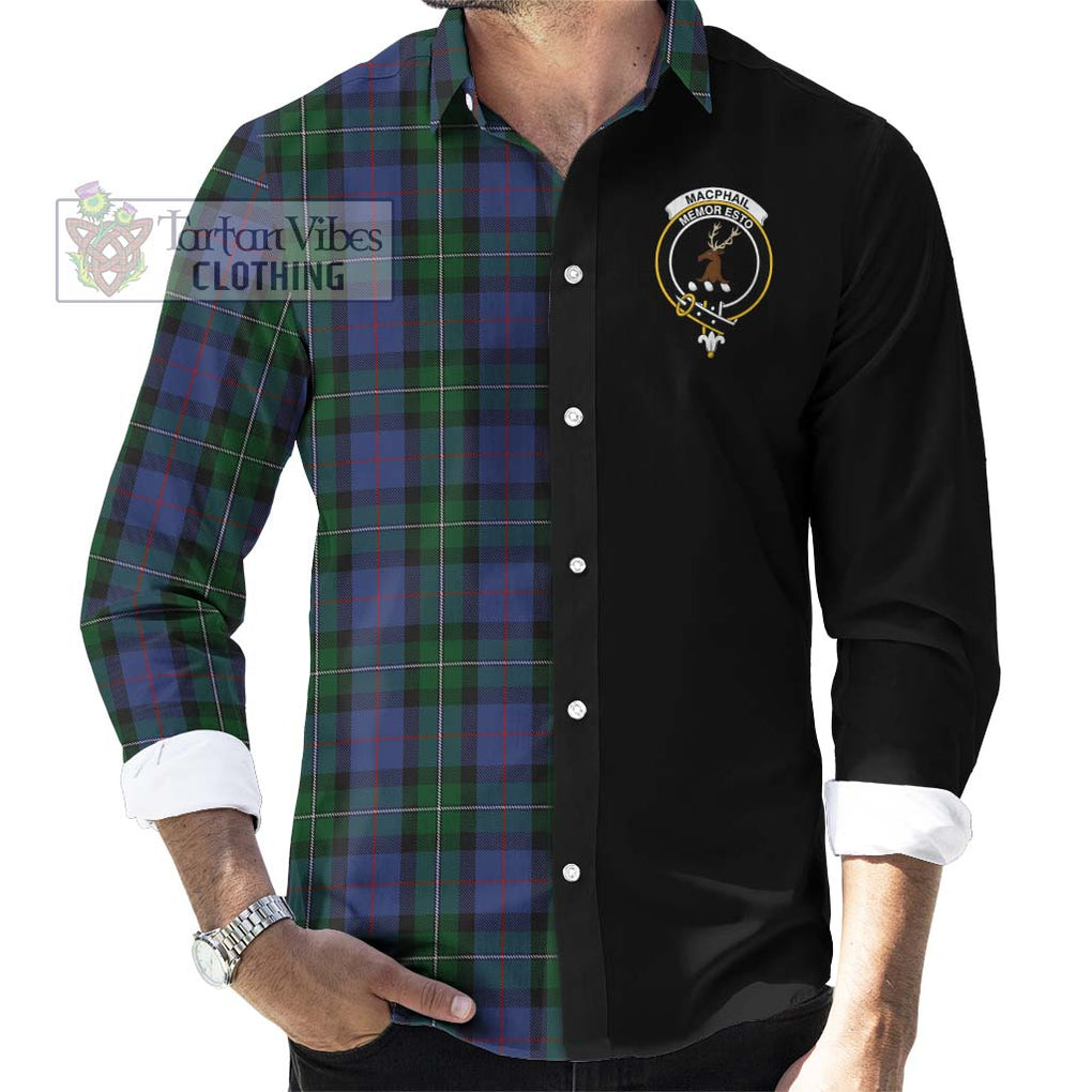 MacPhail Hunting Tartan Long Sleeve Button Shirt with Family Crest and Half Of Me Style - Tartanvibesclothing Shop