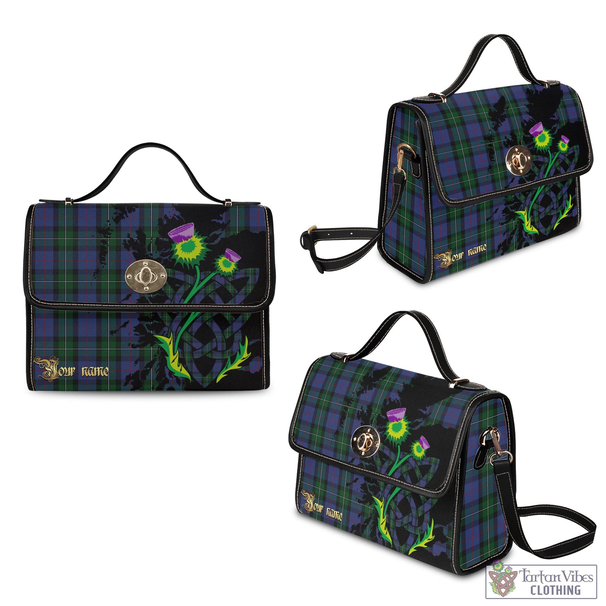 Tartan Vibes Clothing MacPhail Hunting Tartan Waterproof Canvas Bag with Scotland Map and Thistle Celtic Accents