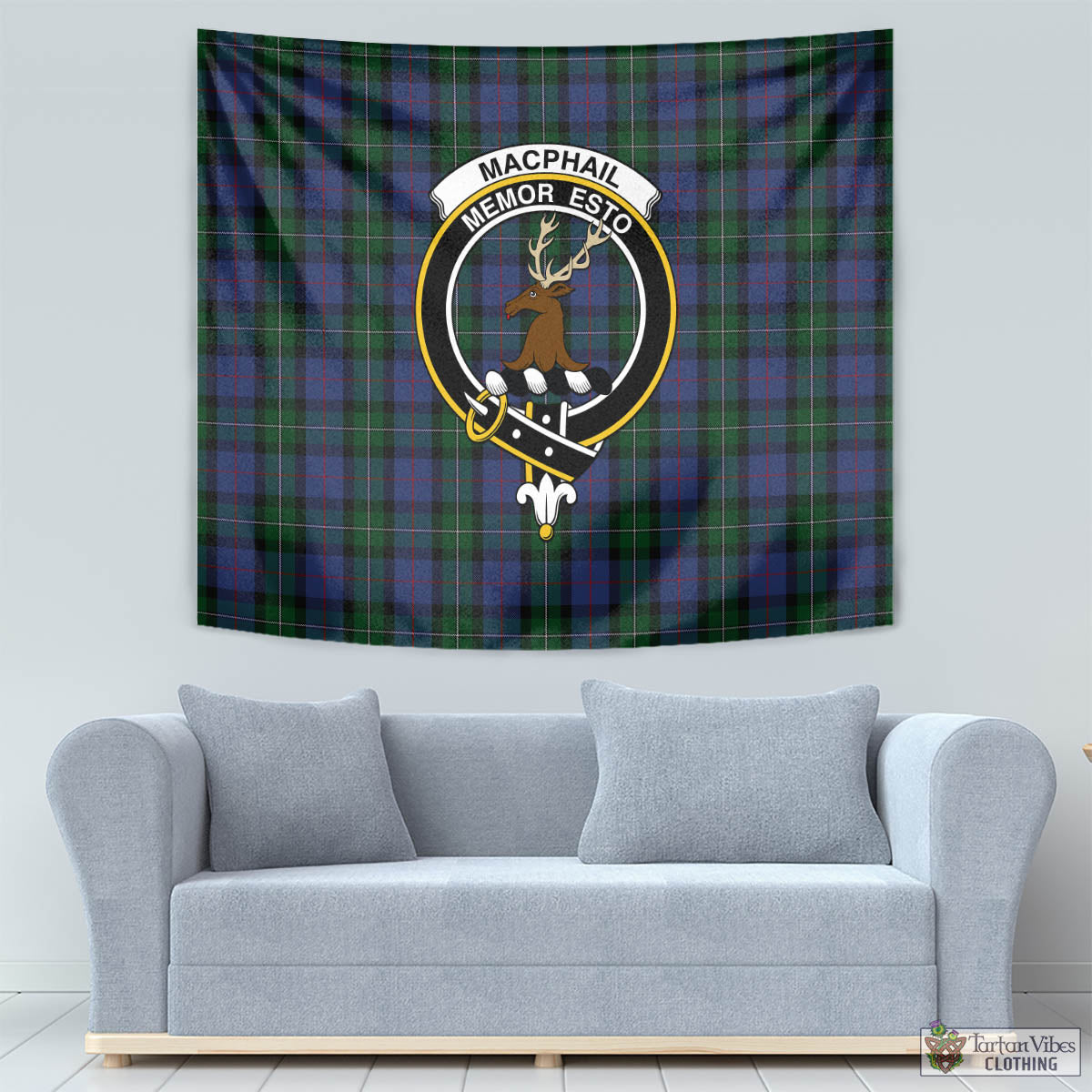 Tartan Vibes Clothing MacPhail Hunting Tartan Tapestry Wall Hanging and Home Decor for Room with Family Crest