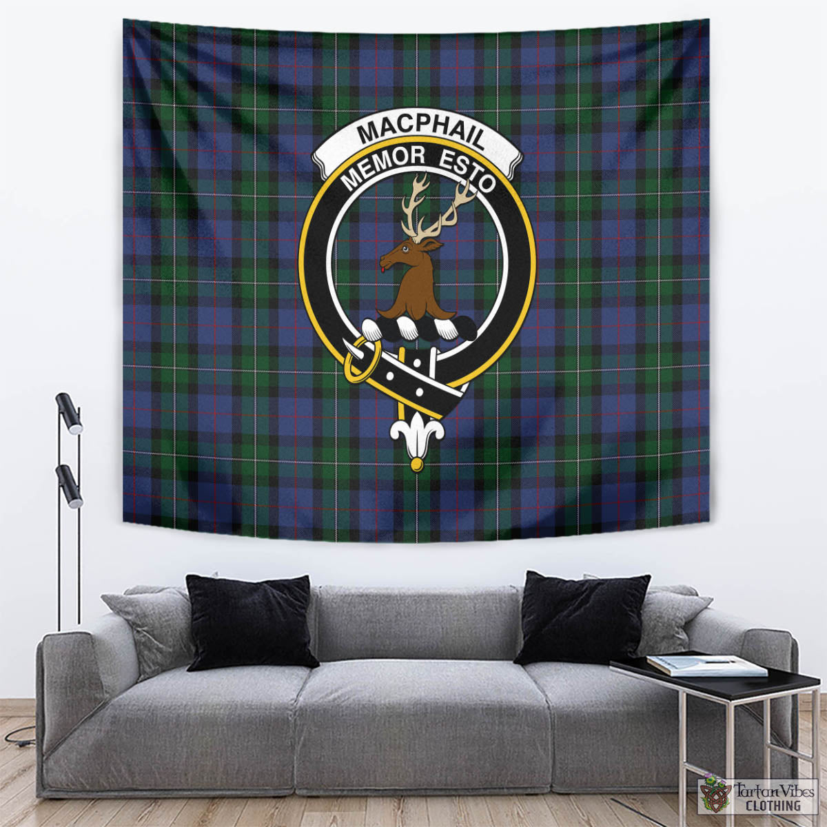 Tartan Vibes Clothing MacPhail Hunting Tartan Tapestry Wall Hanging and Home Decor for Room with Family Crest