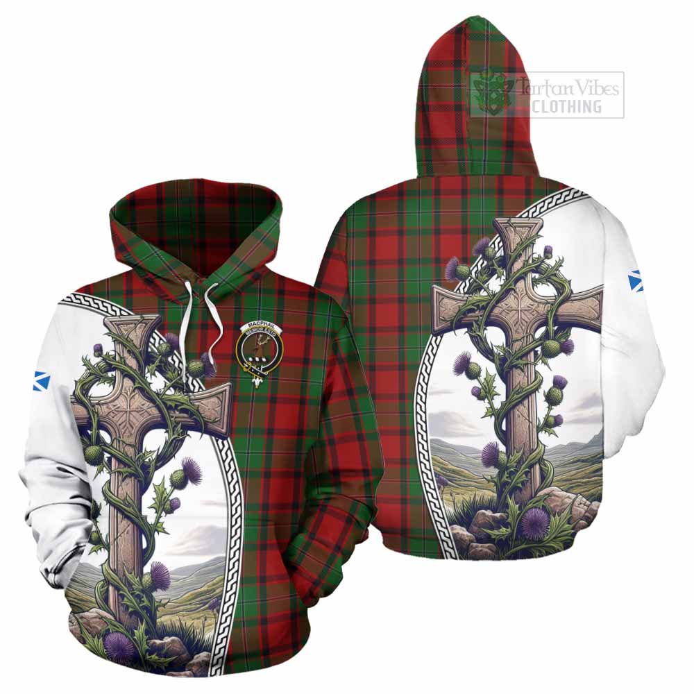 Tartan Vibes Clothing MacPhail (McPhail) Tartan Hoodie with Family Crest and St. Andrew's Cross Accented by Thistle Vines