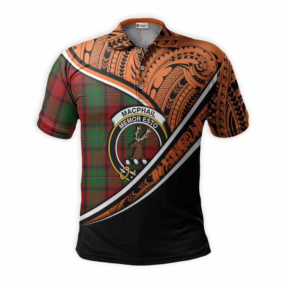 Tartan Vibes Clothing MacPhail (McPhail) Crest Tartan Polo Shirt with Maori Tattoo Style - Orange Version