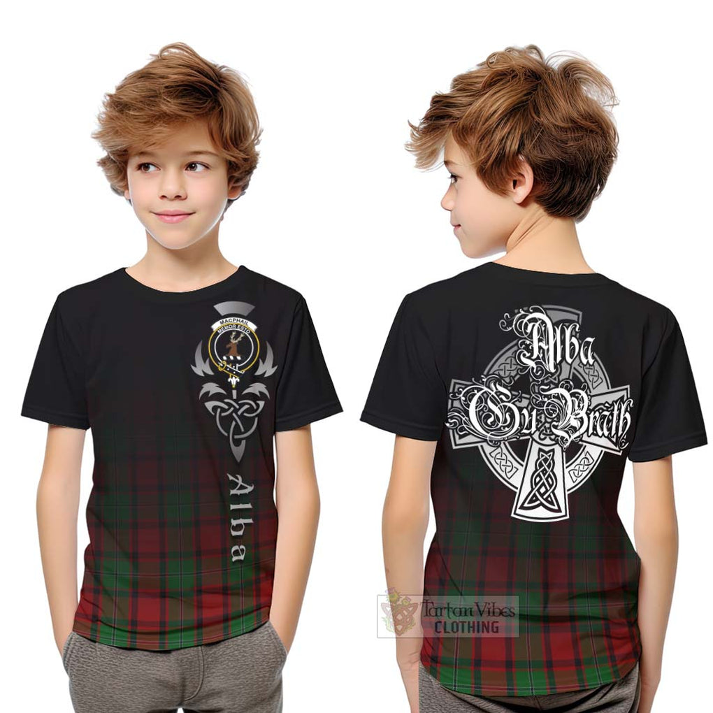 Tartan Vibes Clothing MacPhail (McPhail) Tartan Kid T-Shirt Featuring Alba Gu Brath Family Crest Celtic Inspired