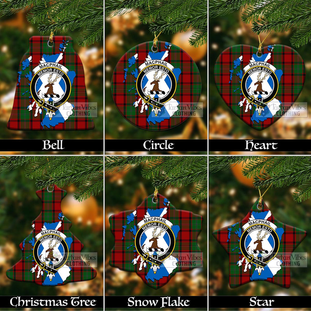 Tartan Vibes Clothing MacPhail (McPhail) Tartan Christmas Ornament with Family Crest and Scotland Map