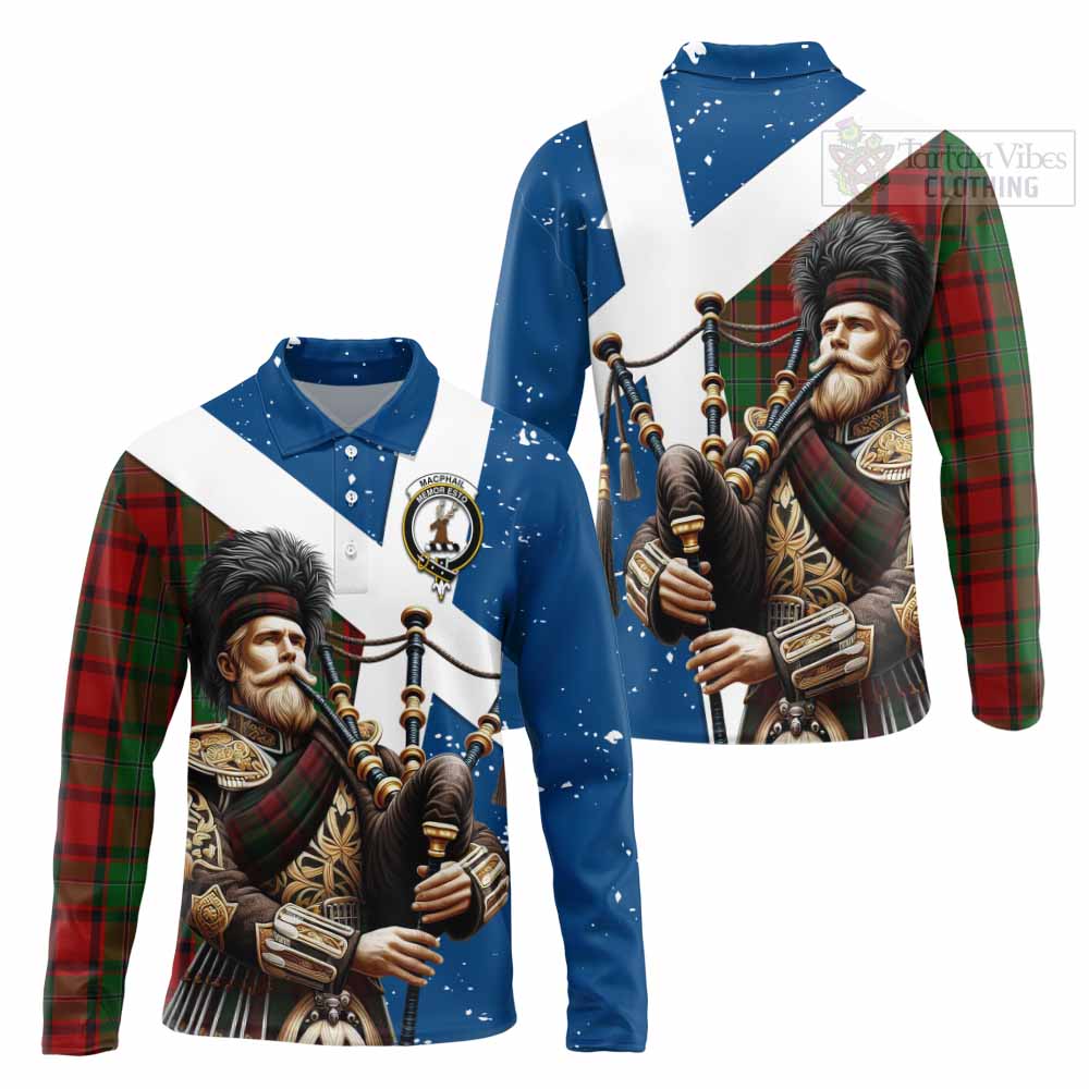 Tartan Vibes Clothing MacPhail (McPhail) Tartan Long Sleeve Polo Shirt with Family Crest Scottish Bagpiper Vibes