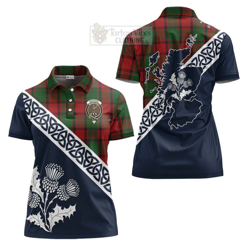 Tartan Vibes Clothing MacPhail (McPhail) Tartan Women's Polo Shirt Featuring Thistle and Scotland Map