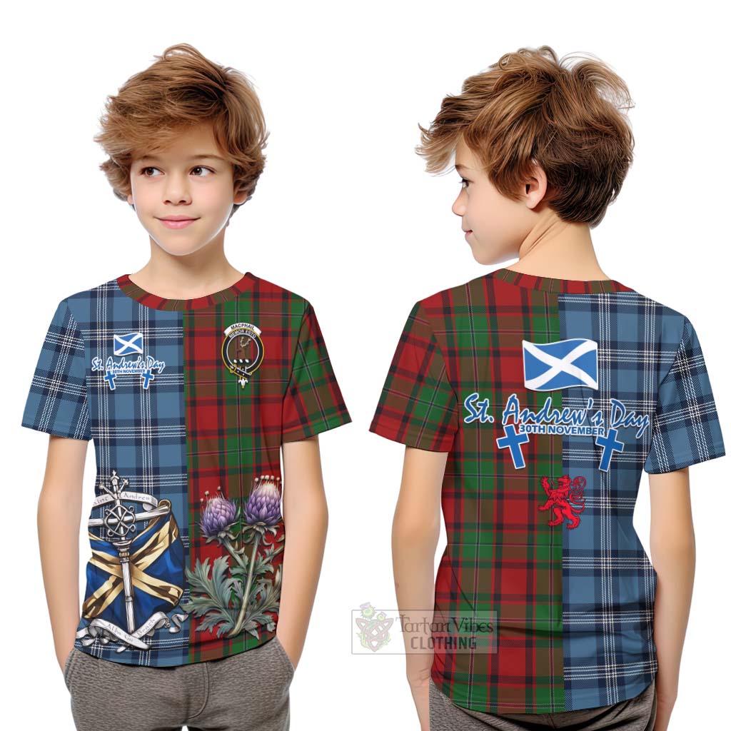 Tartan Vibes Clothing MacPhail (McPhail) Tartan Kid T-Shirt Happy St. Andrew's Day Half Tartan Style