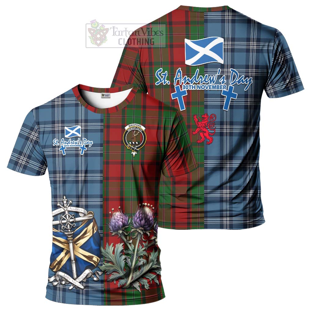 Tartan Vibes Clothing MacPhail (McPhail) Tartan T-Shirt Happy St. Andrew's Day Half Tartan Style