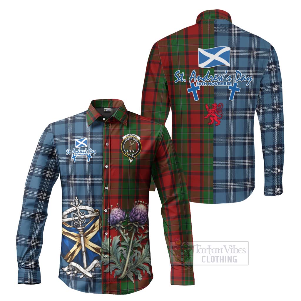 Tartan Vibes Clothing MacPhail (McPhail) Tartan Long Sleeve Button Shirt Happy St. Andrew's Day Half Tartan Style