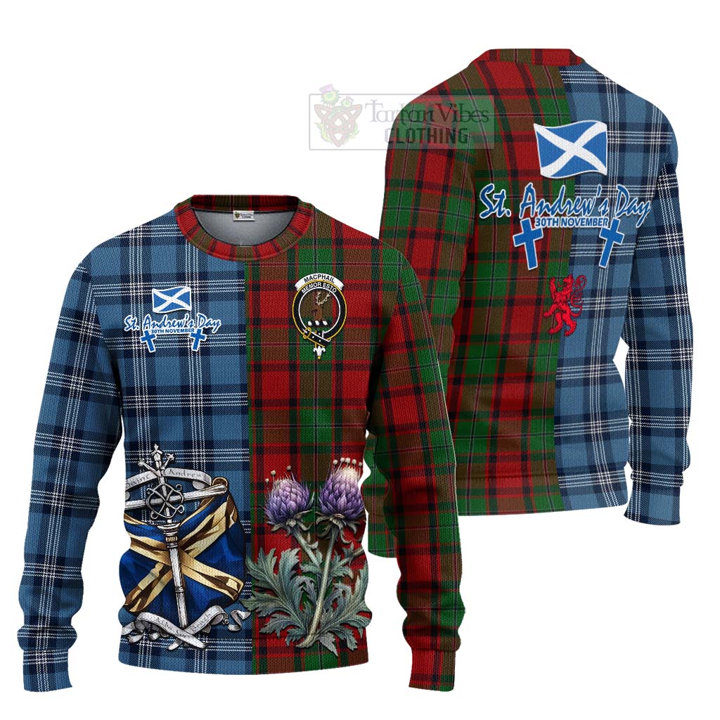 Tartan Vibes Clothing MacPhail (McPhail) Tartan Knitted Sweater Happy St. Andrew's Day Half Tartan Style