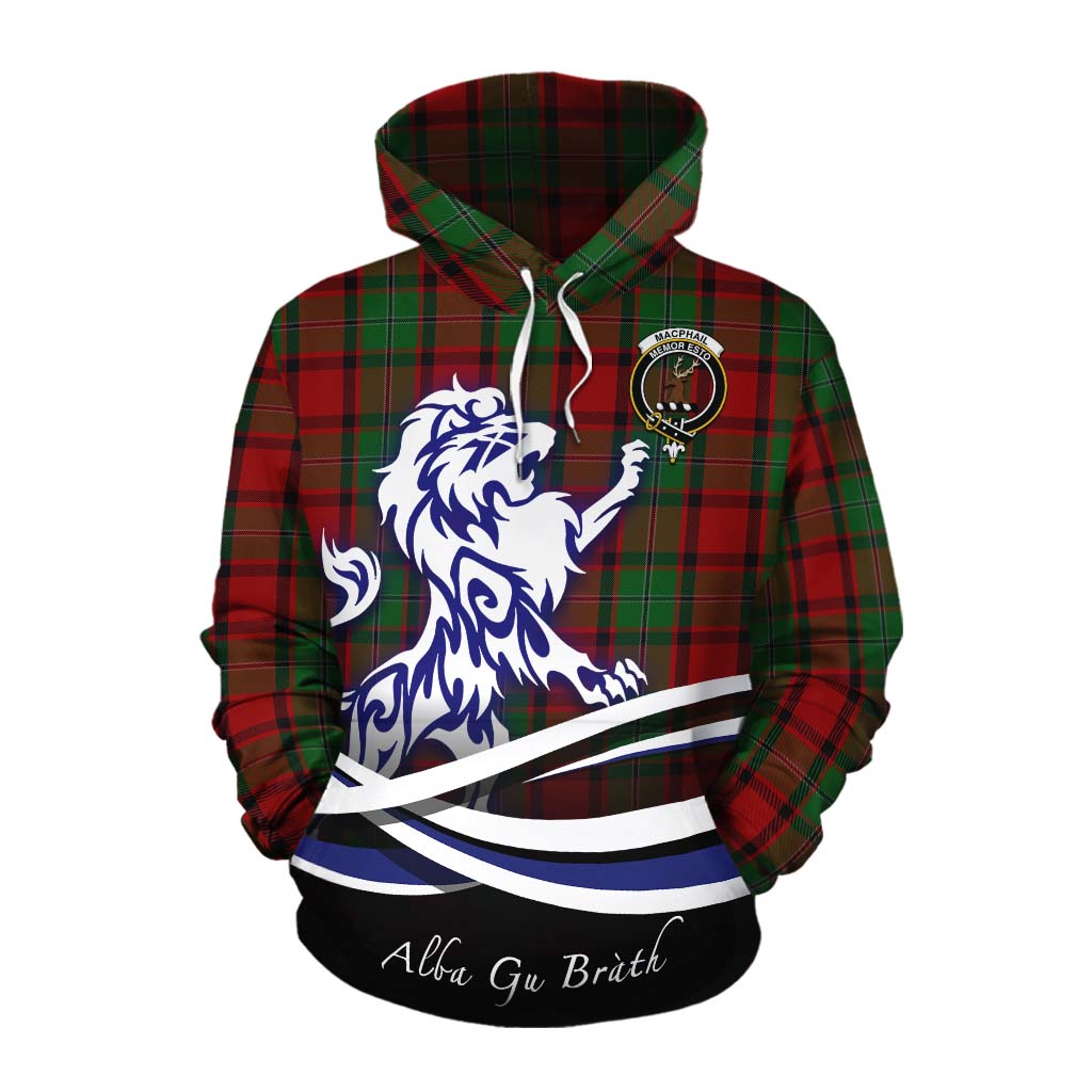 Tartan Vibes Clothing MacPhail (McPhail) Tartan Cotton Hoodie with Alba Gu Brath Regal Lion Emblem