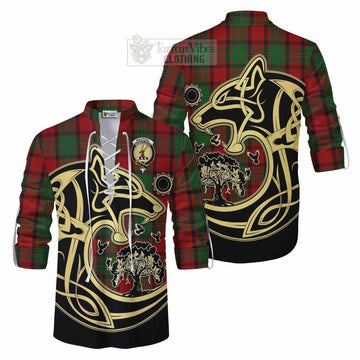 MacPhail (McPhail) Tartan Ghillie Kilt Shirt with Family Crest Celtic Wolf Style