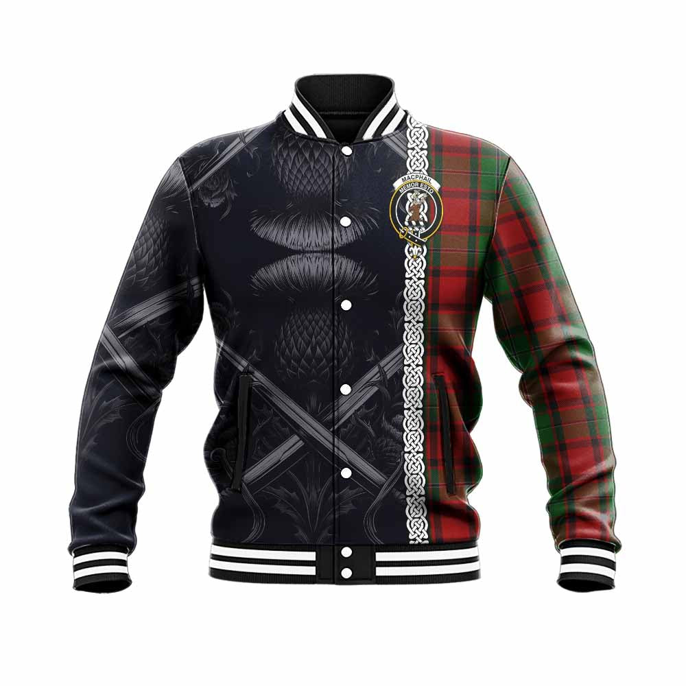 Tartan Vibes Clothing MacPhail (McPhail) Tartan Baseball Jacket with Family Crest Cross Sword Thistle Celtic Vibes