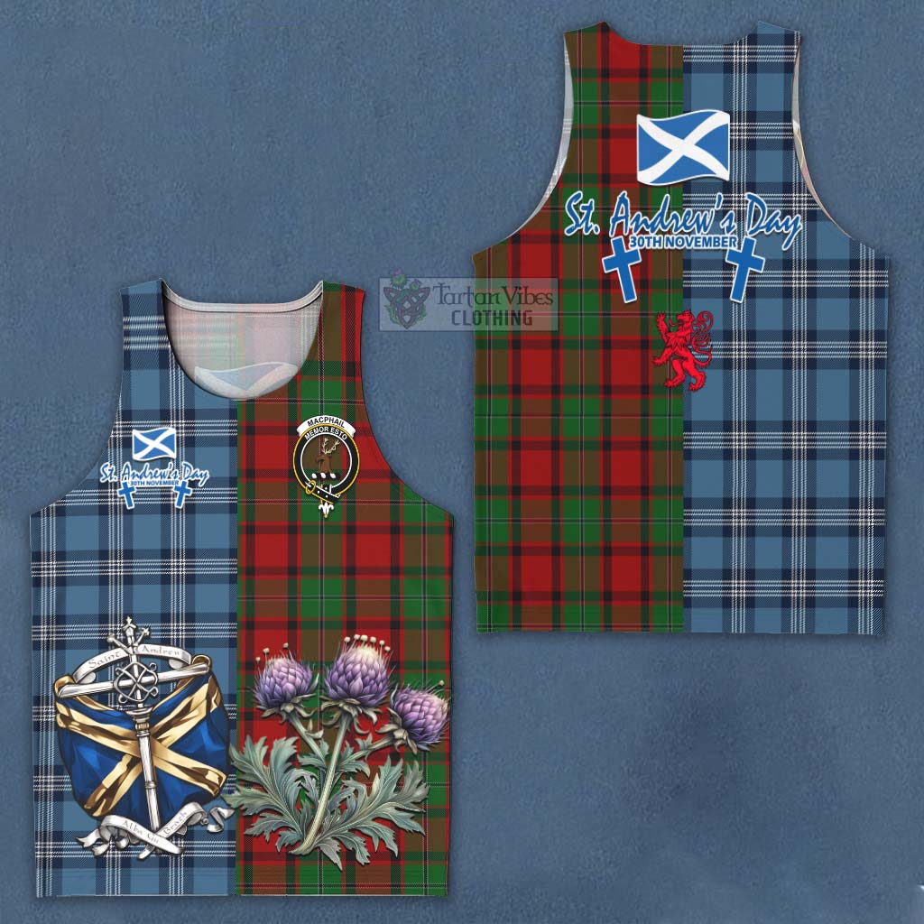 Tartan Vibes Clothing MacPhail (McPhail) Tartan Men's Tank Top Happy St. Andrew's Day Half Tartan Style