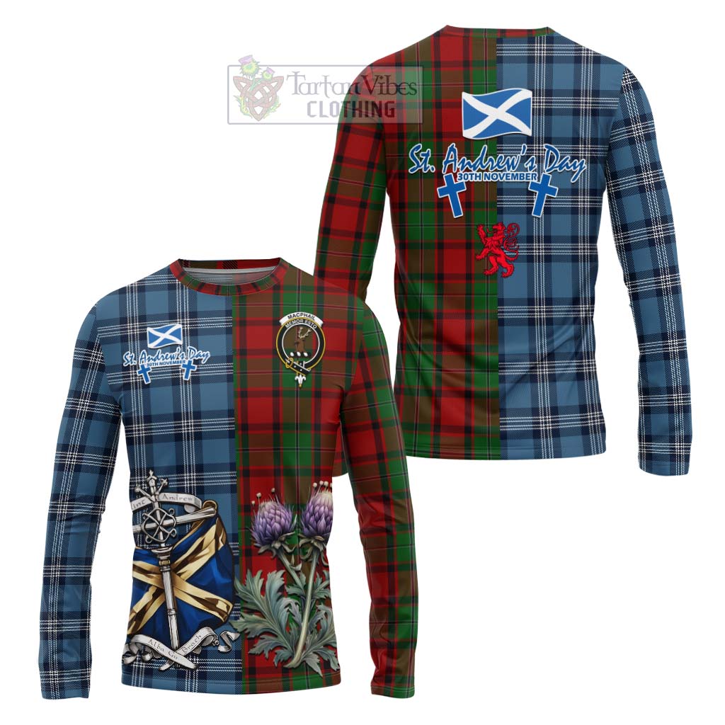 Tartan Vibes Clothing MacPhail (McPhail) Tartan Long Sleeve T-Shirt Happy St. Andrew's Day Half Tartan Style