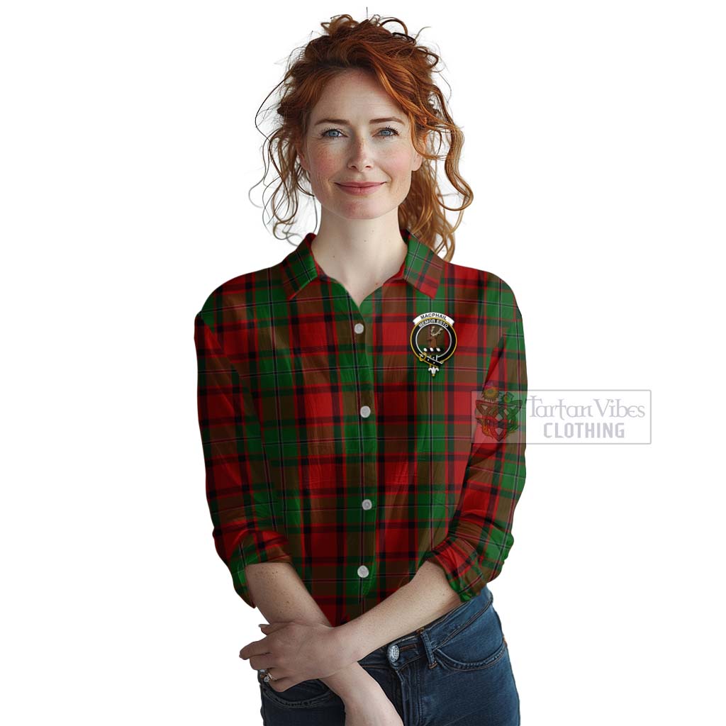 Tartan Vibes Clothing MacPhail (McPhail) Tartan Women's Casual Shirt with Family Crest Celtic Skull Style