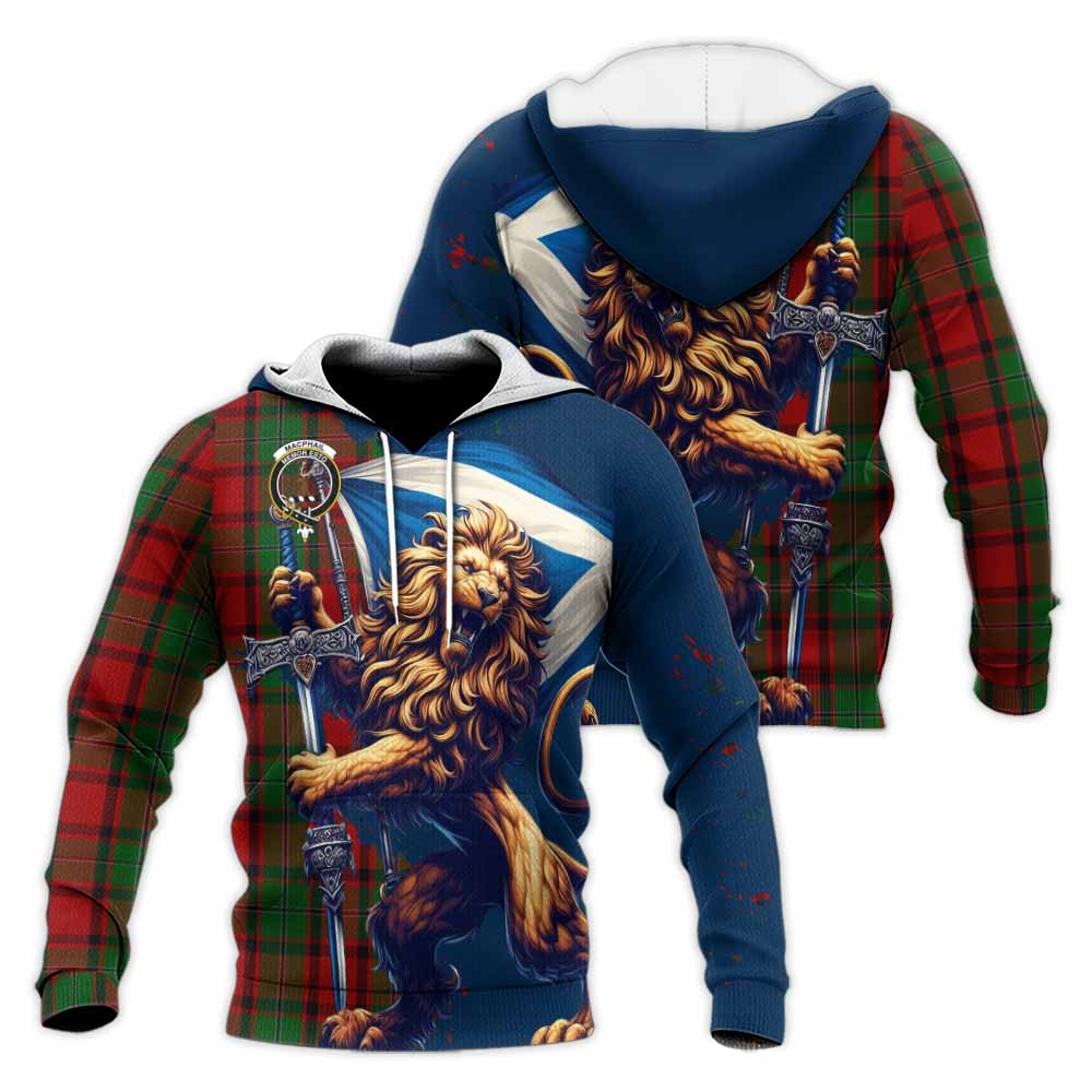 Tartan Vibes Clothing MacPhail (McPhail) Tartan Family Crest Knitted Hoodie with Scottish Majestic Lion