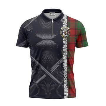 MacPhail (McPhail) Tartan Zipper Polo Shirt with Family Crest Cross Sword Thistle Celtic Vibes