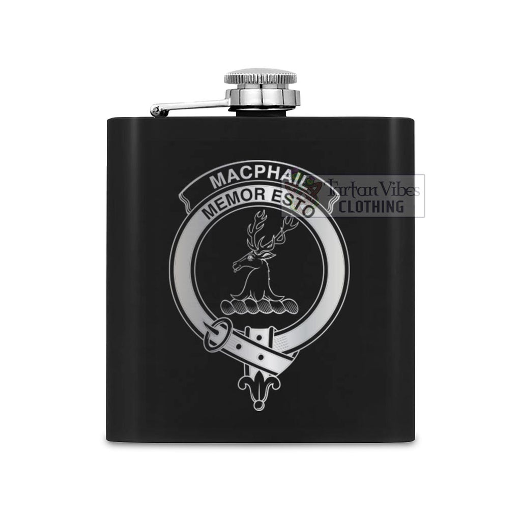 Tartan Vibes Clothing MacPhail (McPhail) Crest Hip Flask Set 7oz Black Stainless Steel with A Gift Box