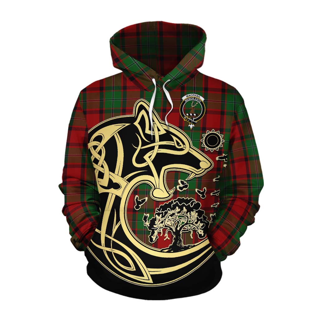 Tartan Vibes Clothing MacPhail (McPhail) Tartan Cotton Hoodie with Family Crest Celtic Wolf Style