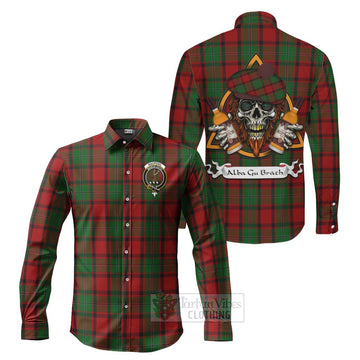 MacPhail (McPhail) Tartan Long Sleeve Button Shirt with Family Crest and Bearded Skull Holding Bottles of Whiskey