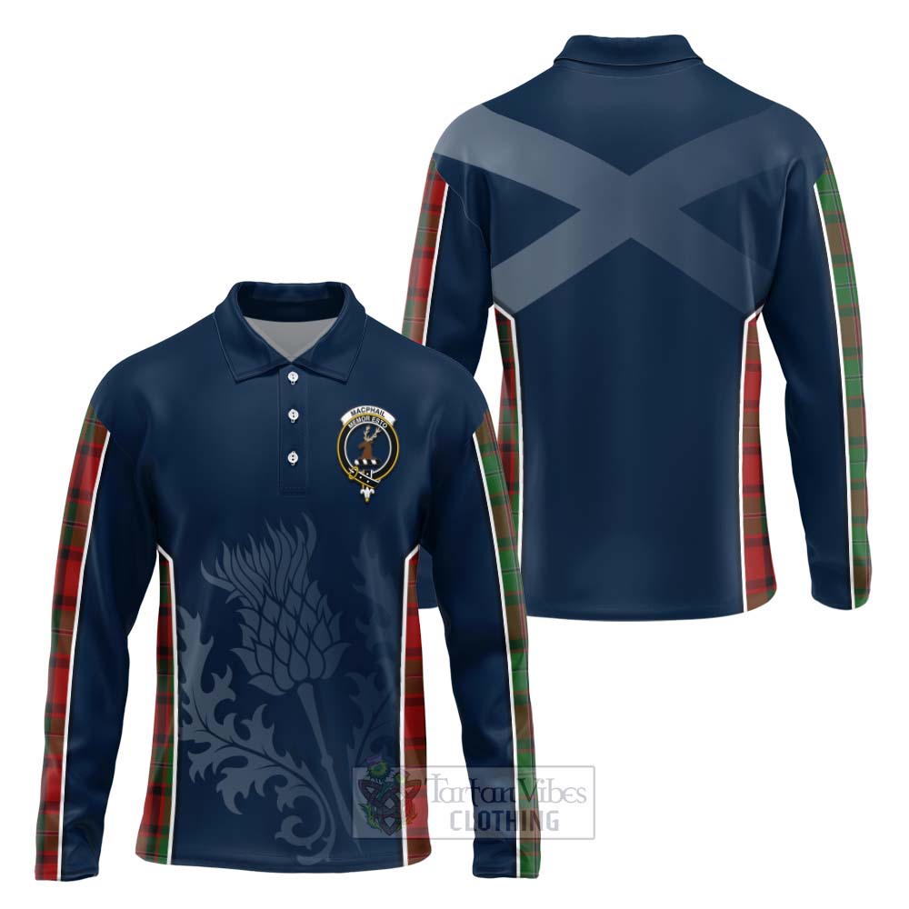 Tartan Vibes Clothing MacPhail (McPhail) Tartan Long Sleeve Polo Shirt with Family Crest and Scottish Thistle Vibes Sport Style