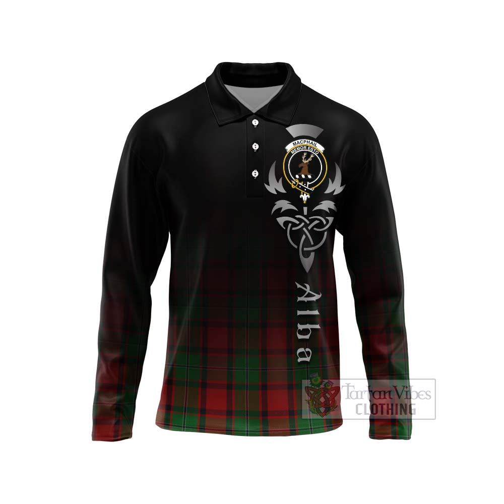 Tartan Vibes Clothing MacPhail (McPhail) Tartan Long Sleeve Polo Shirt Featuring Alba Gu Brath Family Crest Celtic Inspired