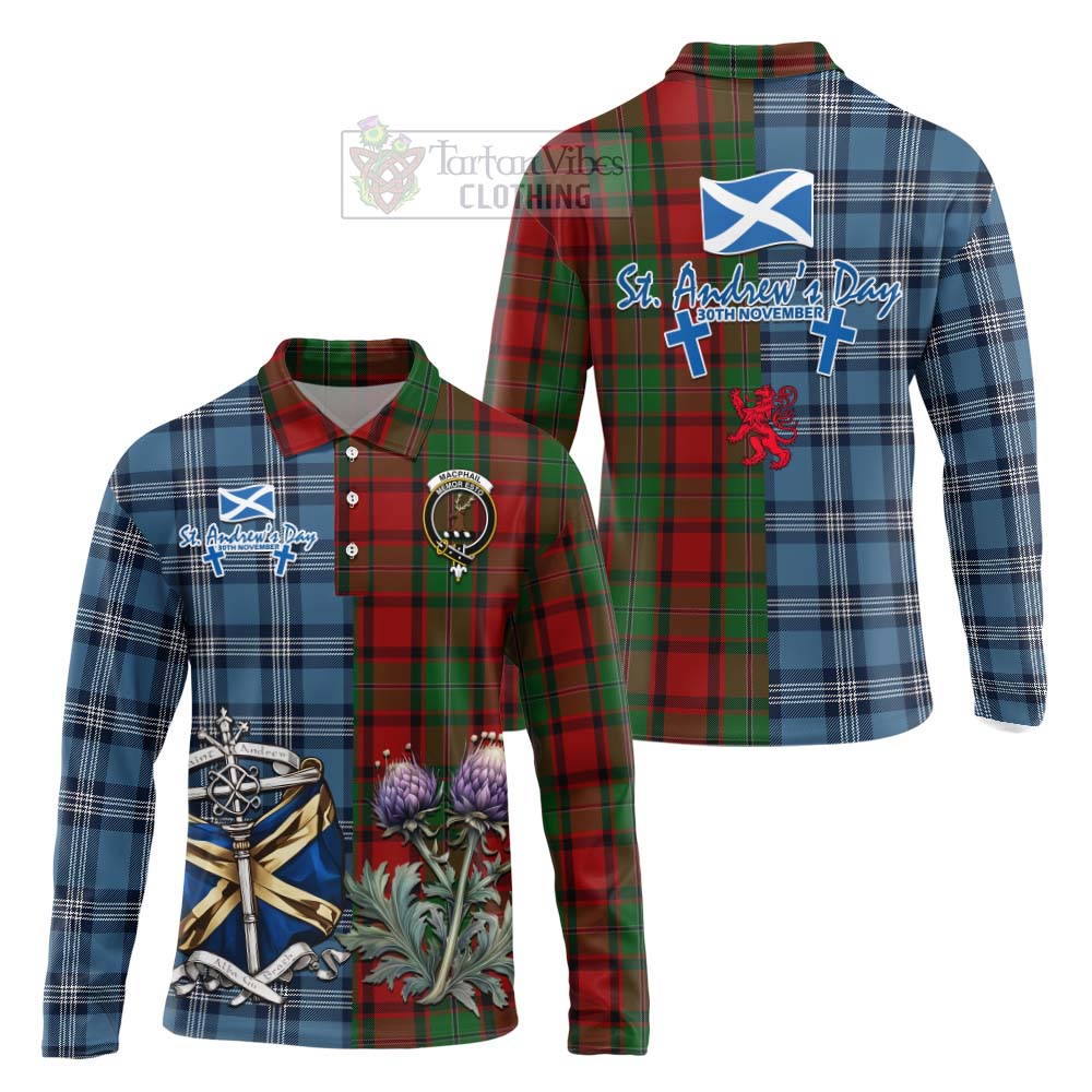 Tartan Vibes Clothing MacPhail (McPhail) Tartan Long Sleeve Polo Shirt Happy St. Andrew's Day Half Tartan Style