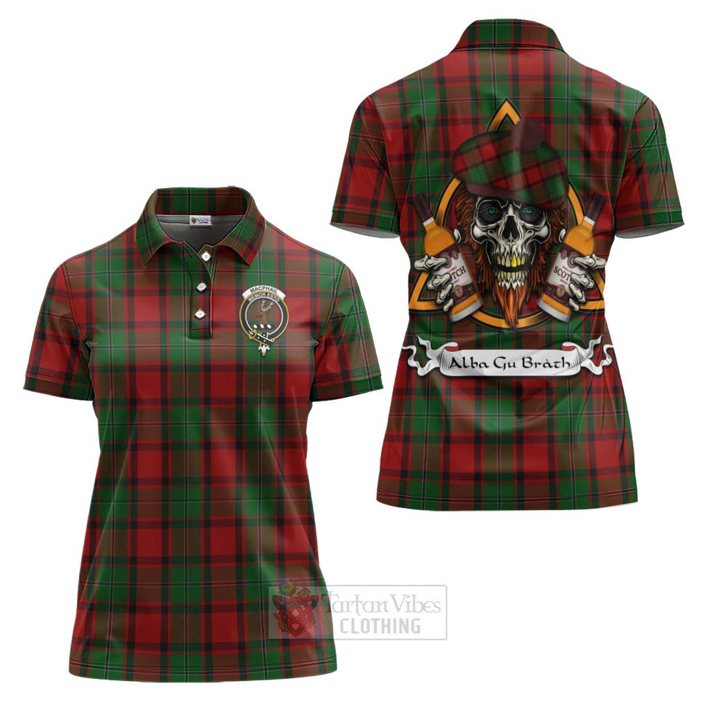 Tartan Vibes Clothing MacPhail (McPhail) Tartan Women's Polo Shirt with Family Crest and Bearded Skull Holding Bottles of Whiskey