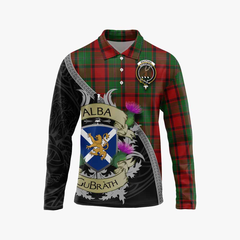 MacPhail (McPhail) Tartan Family Crest Long Sleeve Polo Shirt Lion Rampant Royal Thistle Shield Celtic Inspired Unisex - Tartan Vibes Clothing